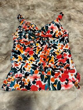 Anne Cole colorful floral twist front underwire tankini top - size 36D/34DD
